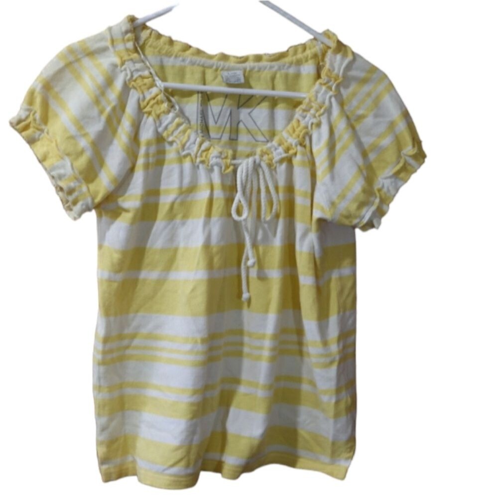 Michael Kors Yellow Stripe Scoop Neck Nautical Cotton Top LG